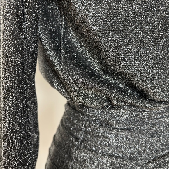 Shimmery Black Metallic Ruched Mini Dress - Picture 10 of 16